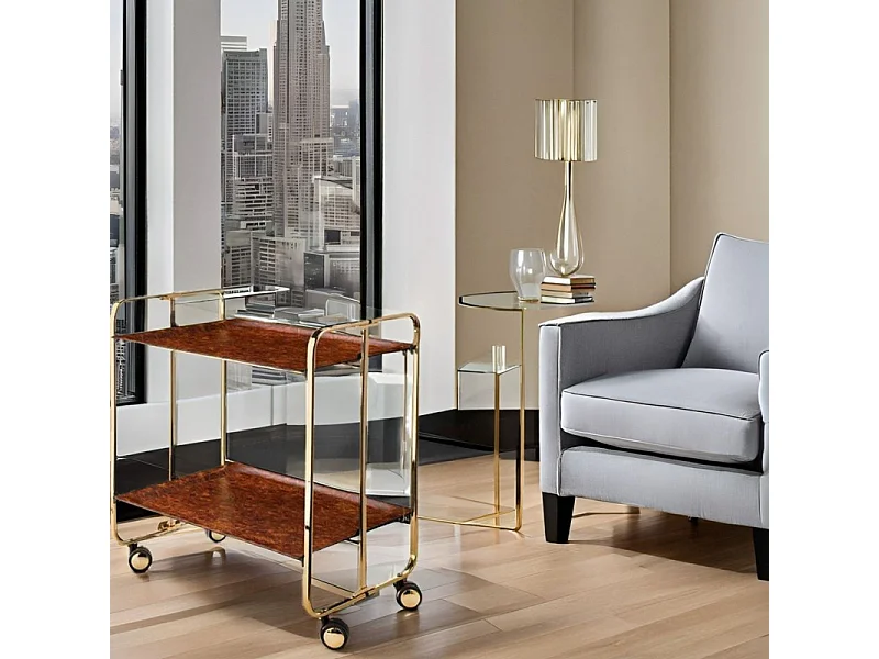 DON HIERRO - Carrito auxiliar plegable BAUHAUS con ruedas – Armazón metálico baño de Oro, 2 niveles, 4 posiciones-