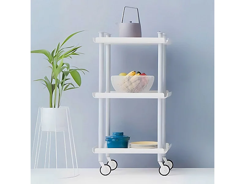 Servierwagen, Rollregal mit 3 Ebenen, Metall, weißer Rahmen, LEKY