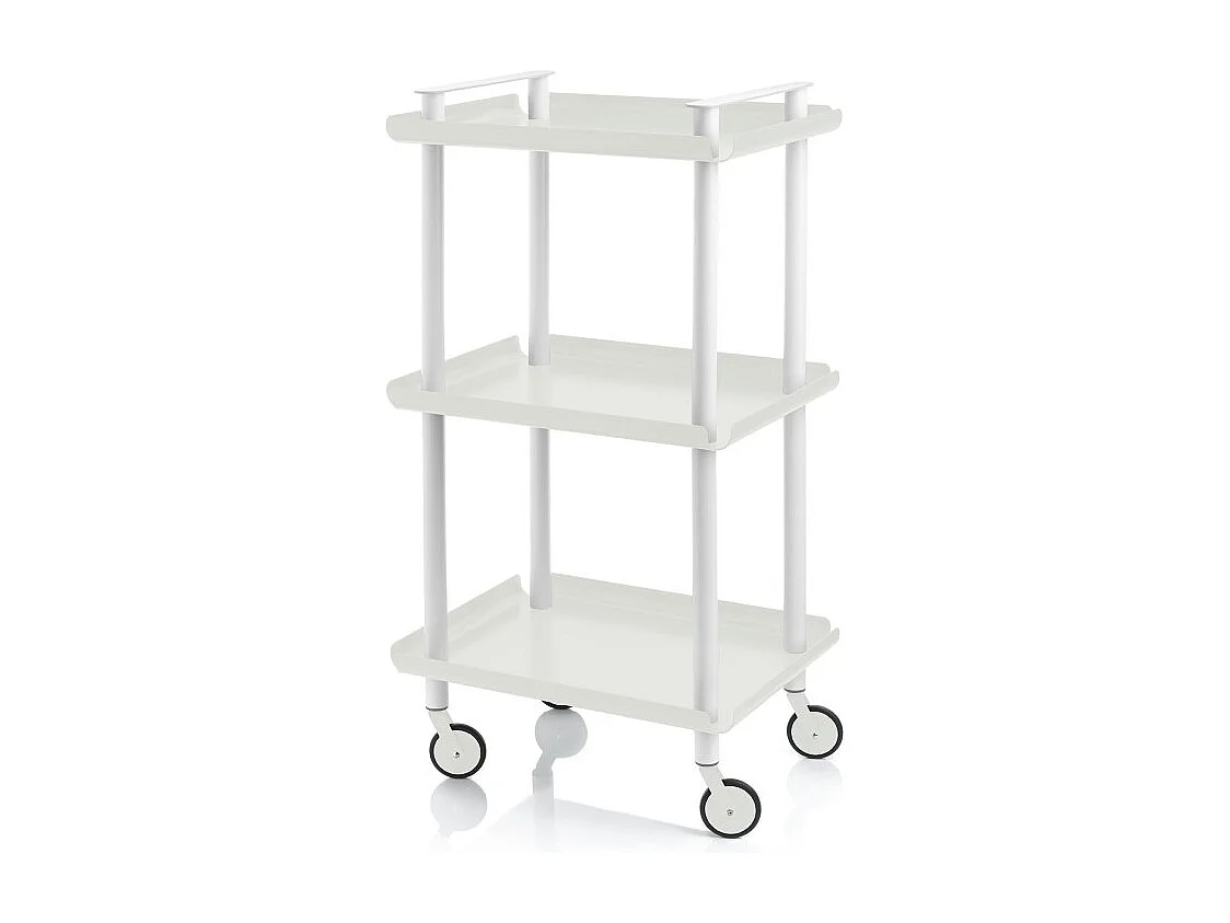 Desserte à roulettes, desserte de service Leky, 3 plateaux. Structure métallique tube à double montant blanc