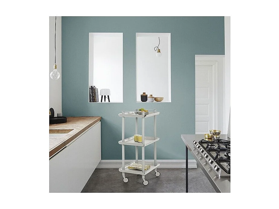 Desserte à roulettes, desserte de service Leky, 3 plateaux. Structure métallique tube à double montant blanc