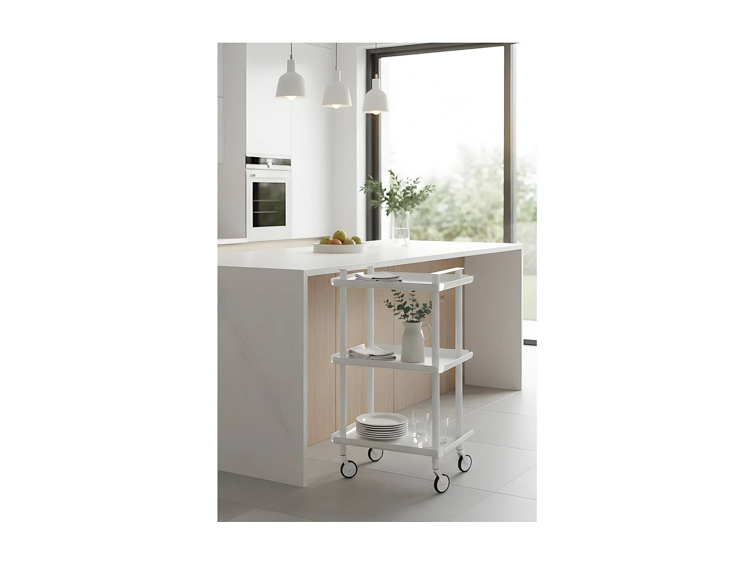 DON HIERRO - Carrito auxiliar LEKY, armazón blanco, 3 estantes. Multifuncional, práctico y decorativo-