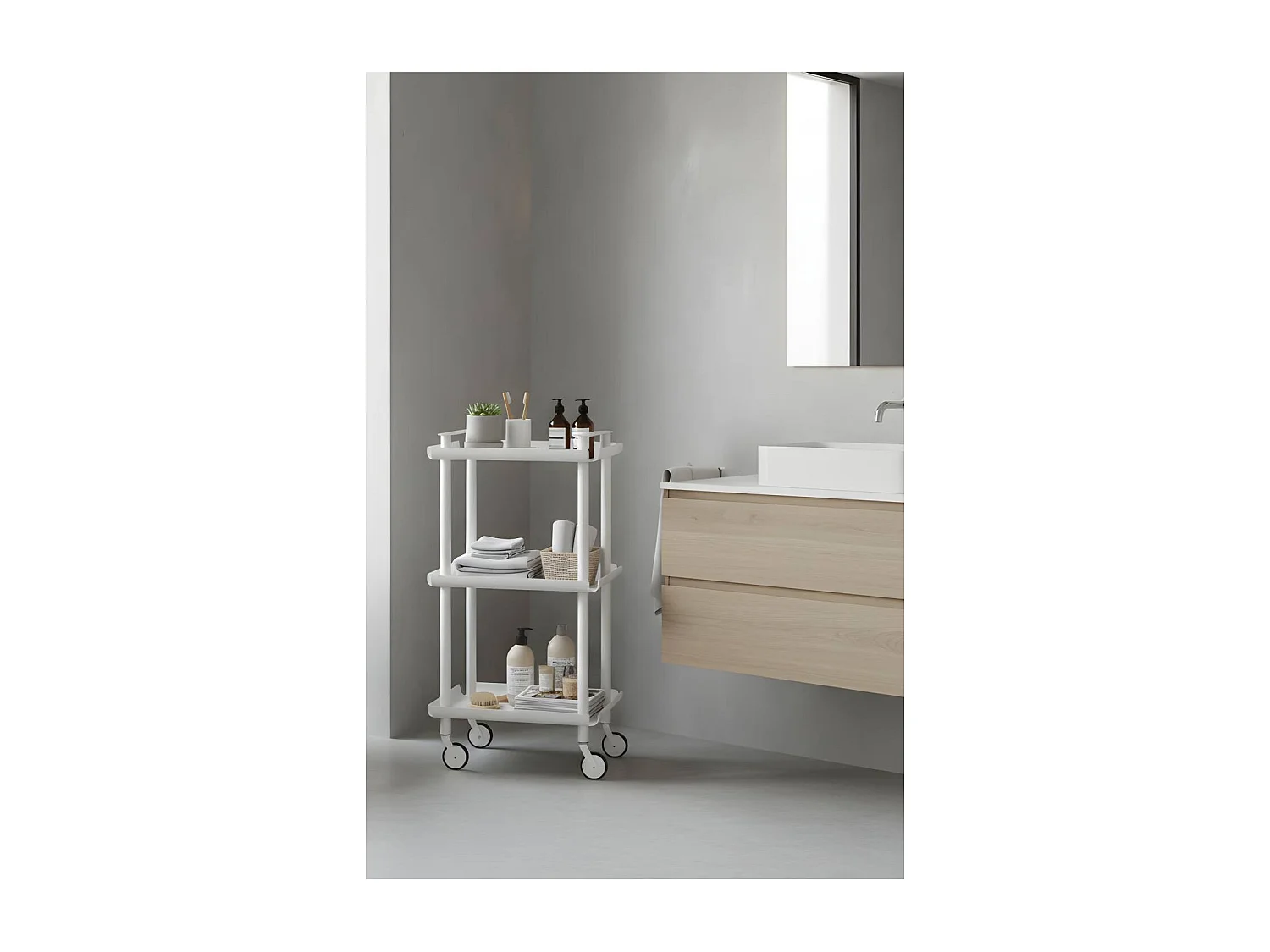 DON HIERRO - Carrito auxiliar LEKY, armazón blanco, 3 estantes. Multifuncional, práctico y decorativo-
