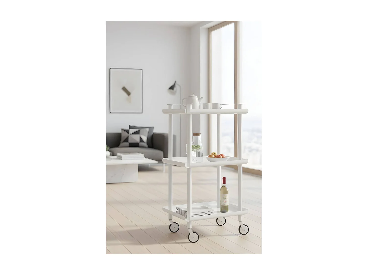 DON HIERRO - Carrito auxiliar LEKY, armazón blanco, 3 estantes. Multifuncional, práctico y decorativo-