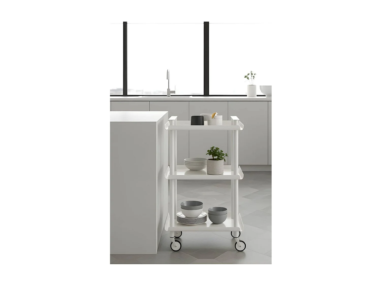 DON HIERRO - Carrito auxiliar LEKY, armazón blanco, 3 estantes. Multifuncional, práctico y decorativo-