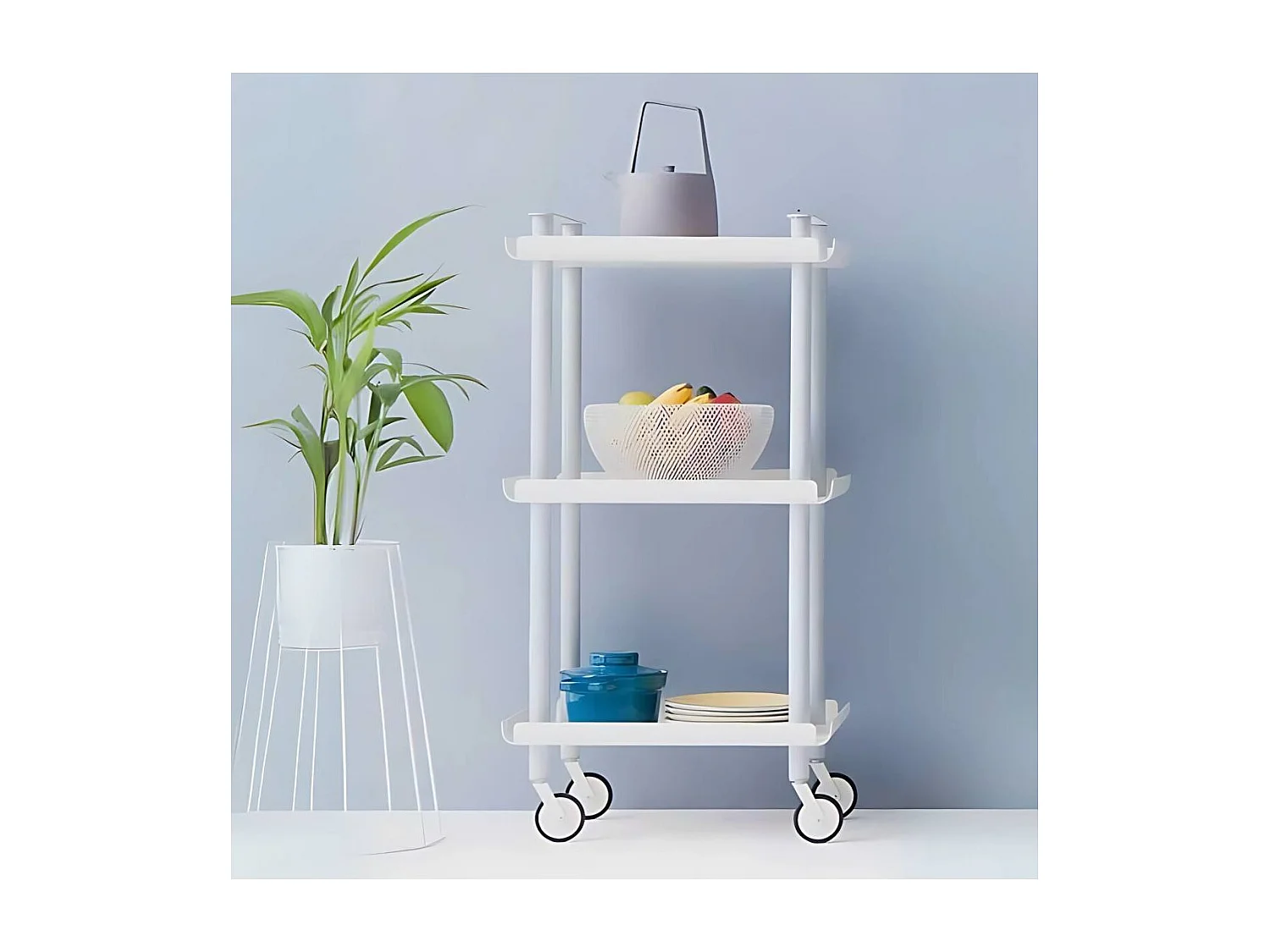 DON HIERRO - Carrito auxiliar LEKY, armazón blanco, 3 estantes. Multifuncional, práctico y decorativo-
