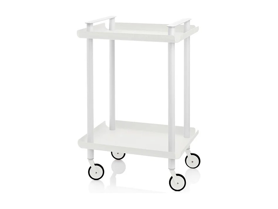 Desserte à roulettes, desserte de service Leky, métallique, 2 niveaux. Structure blanche