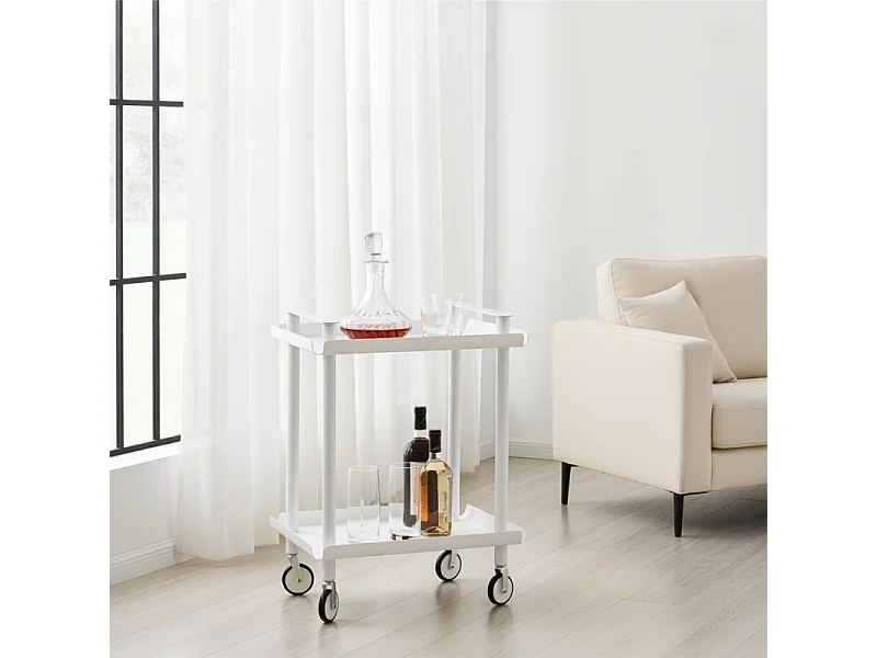 Desserte à roulettes, desserte de service Leky, métallique, 2 niveaux. Structure blanche