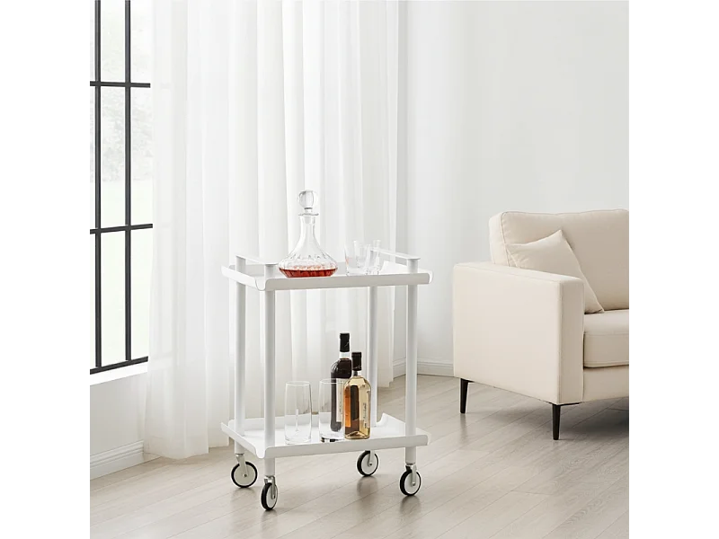 Desserte à roulettes, desserte de service Leky, métallique, 2 niveaux. Structure blanche