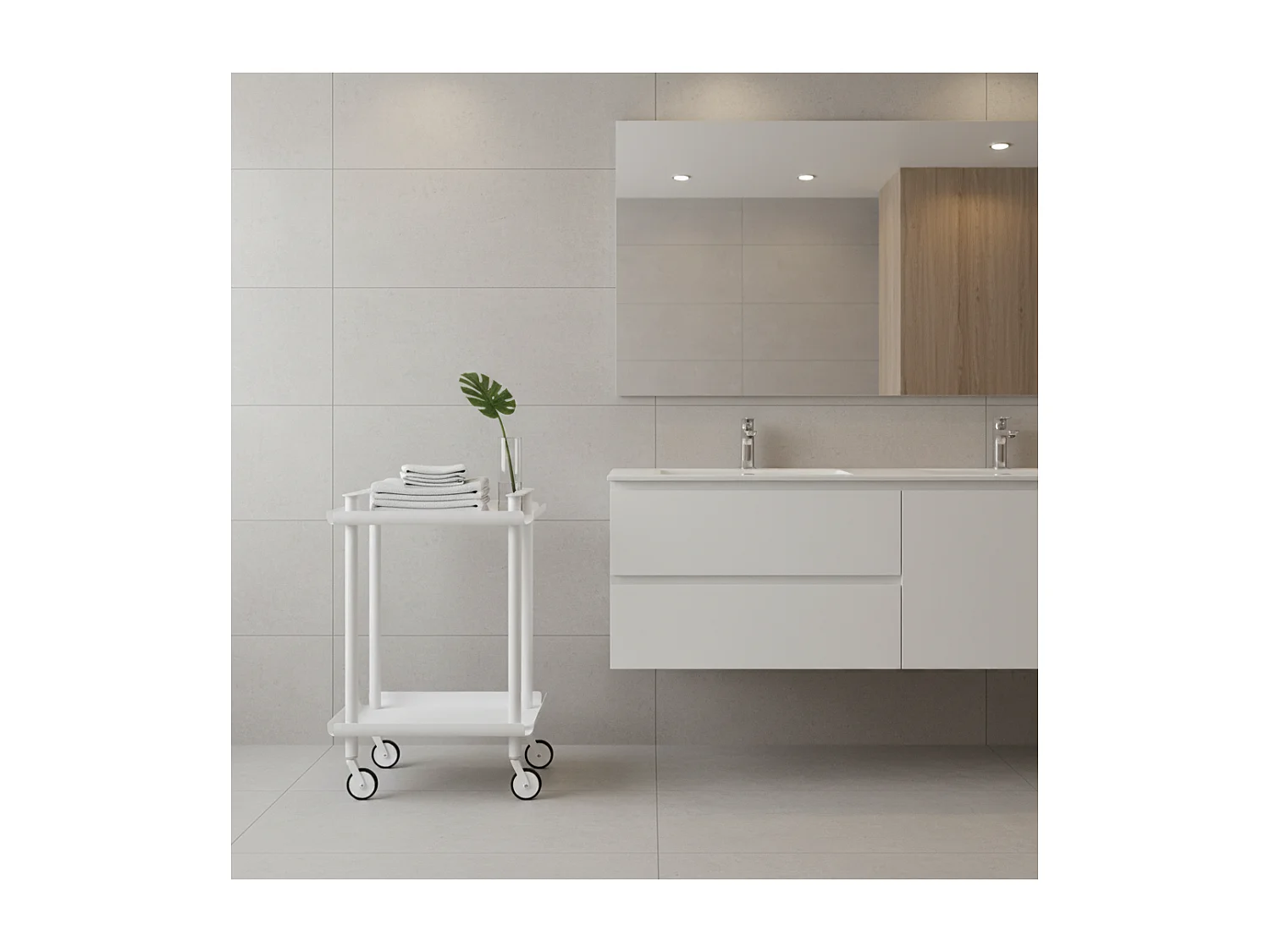 DON HIERRO - Carrito auxiliar LEKY, armazón blanco, 2 estantes. Multifuncional, práctico y decorativo-