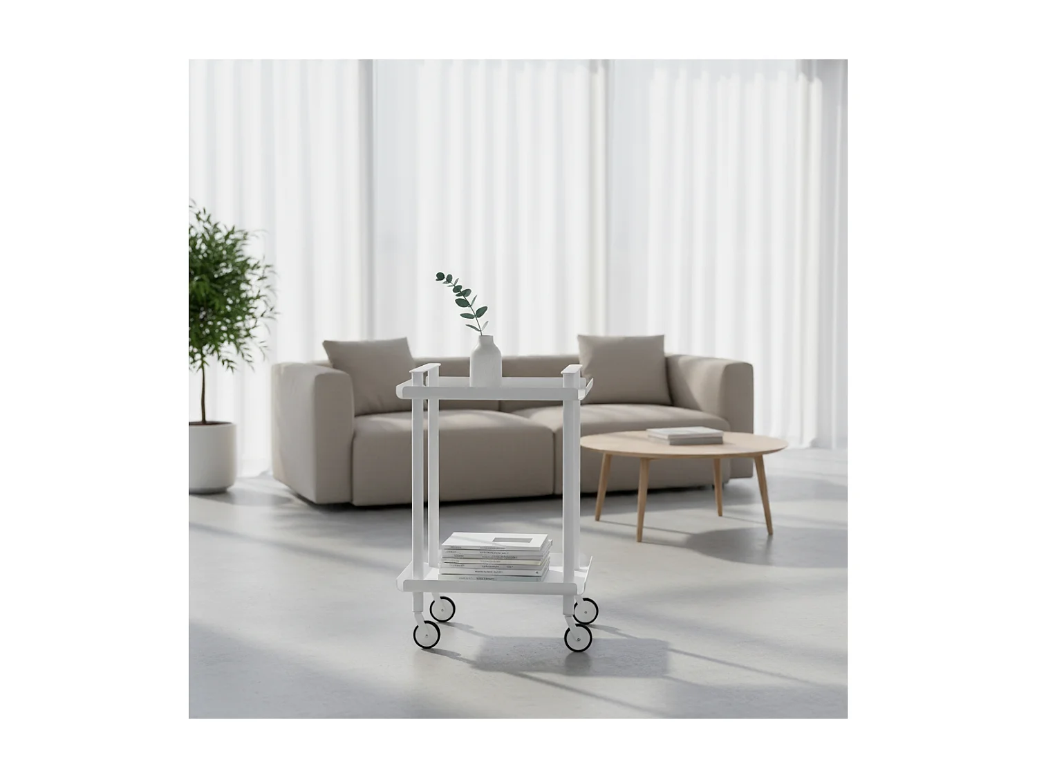 DON HIERRO - Carrito auxiliar LEKY, armazón blanco, 2 estantes. Multifuncional, práctico y decorativo-
