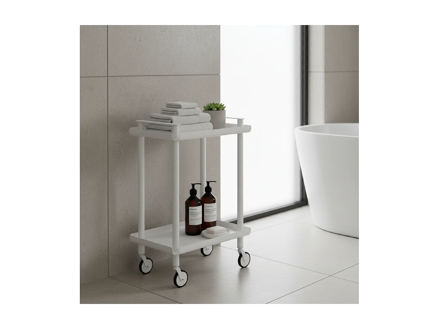DON HIERRO - Carrito auxiliar LEKY, armazón blanco, 2 estantes. Multifuncional, práctico y decorativo-
