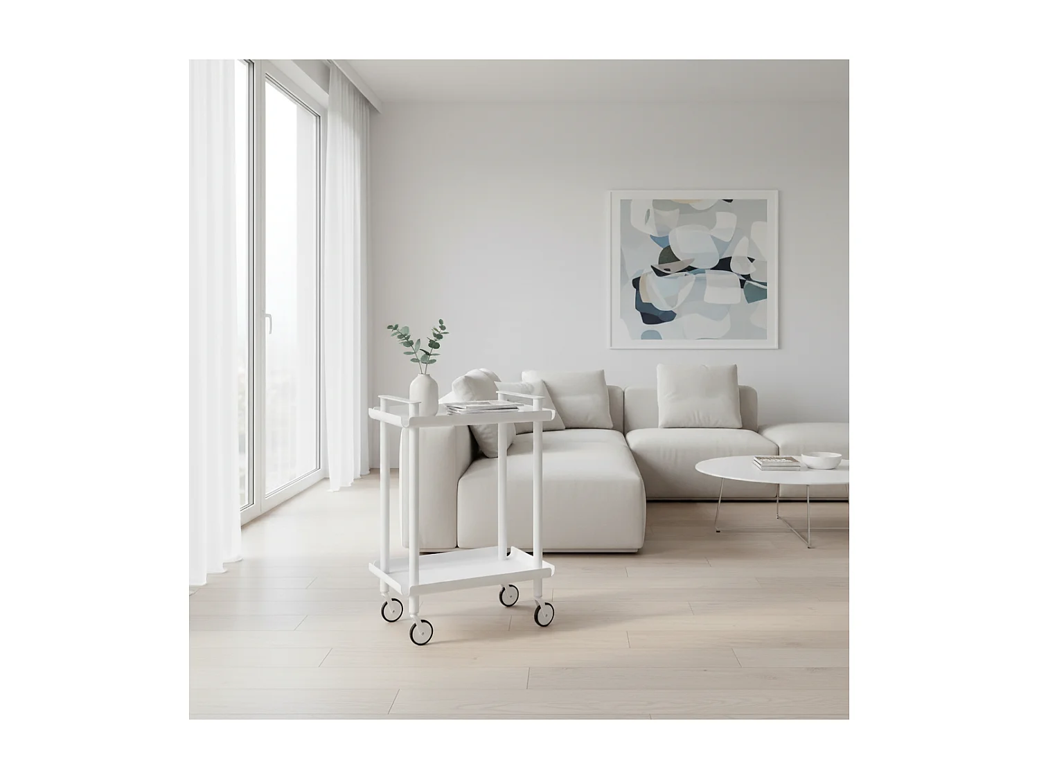 DON HIERRO - Carrito auxiliar LEKY, armazón blanco, 2 estantes. Multifuncional, práctico y decorativo-