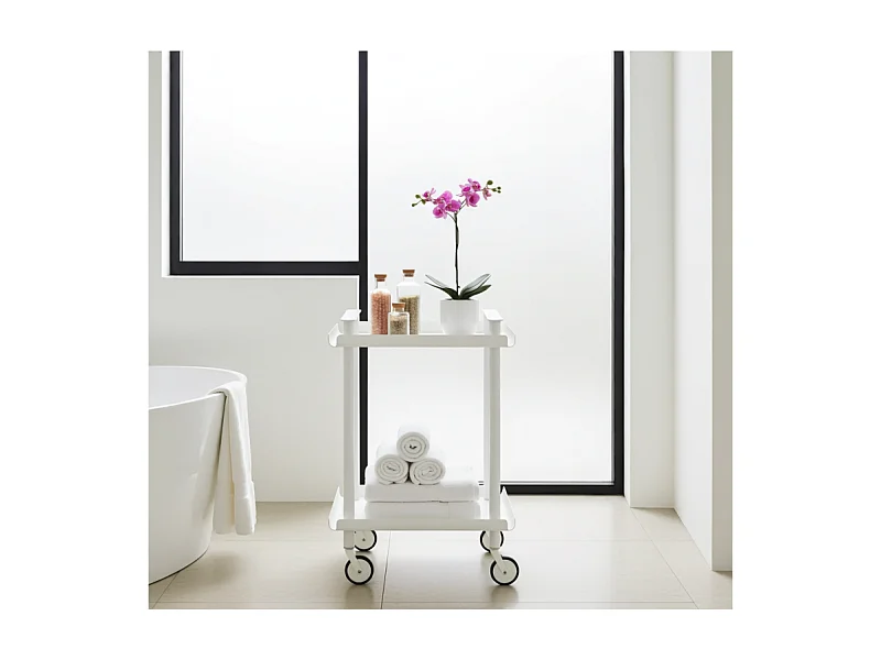 Carrello da Cucina/Portaoggetti  in metallo con 2 ripiani, struttura bianca, LEKY