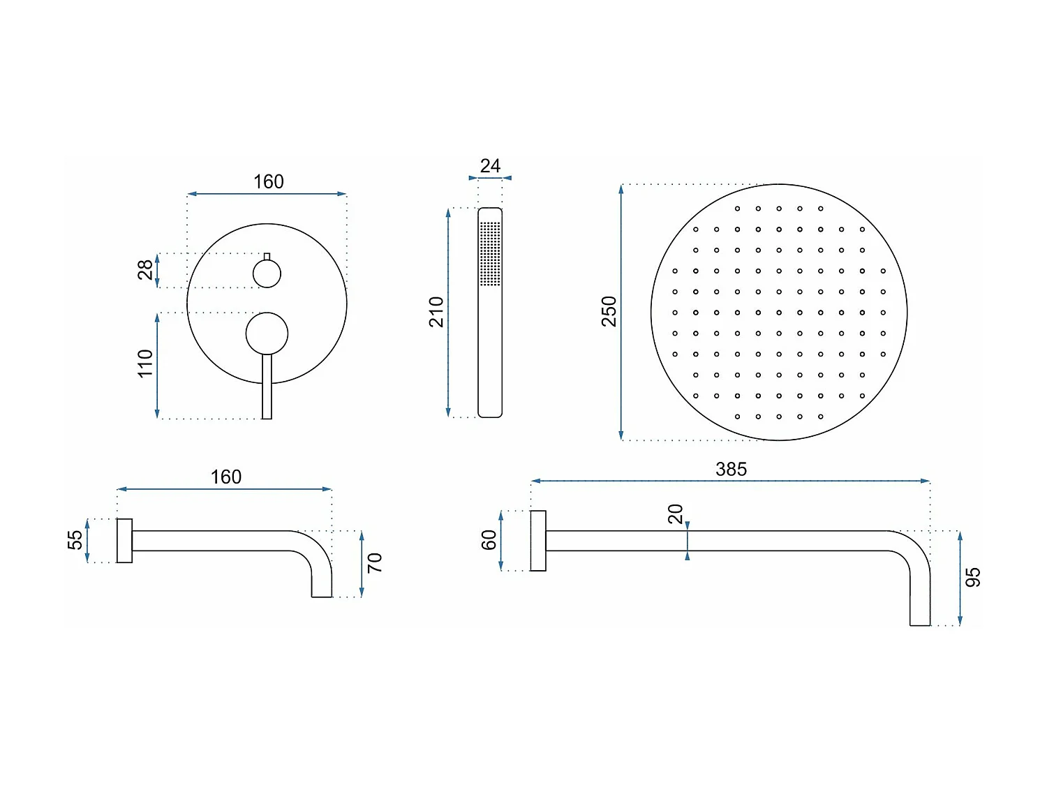 Conjunto De Ducha Y Bañera Eportado Oculto Rea Lungo Black