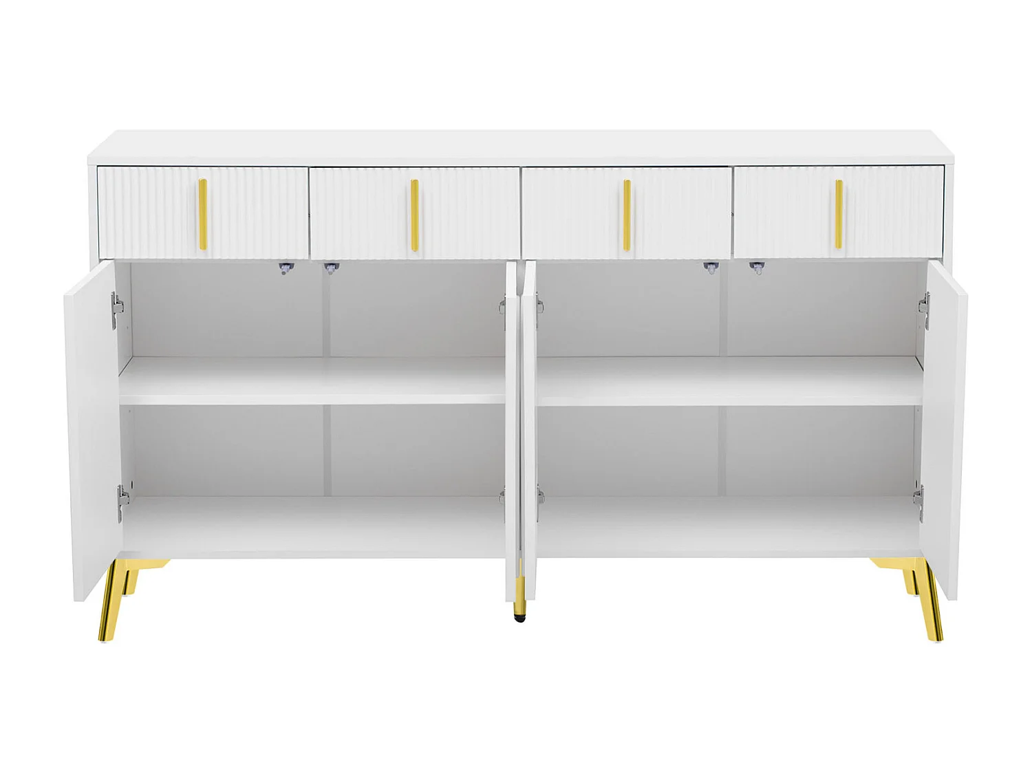 Credenza 140x37,8x82cm - con 4 ante, 4 cassetti, maniglie e piedini dorati - laminato sfoderabile - Bianco