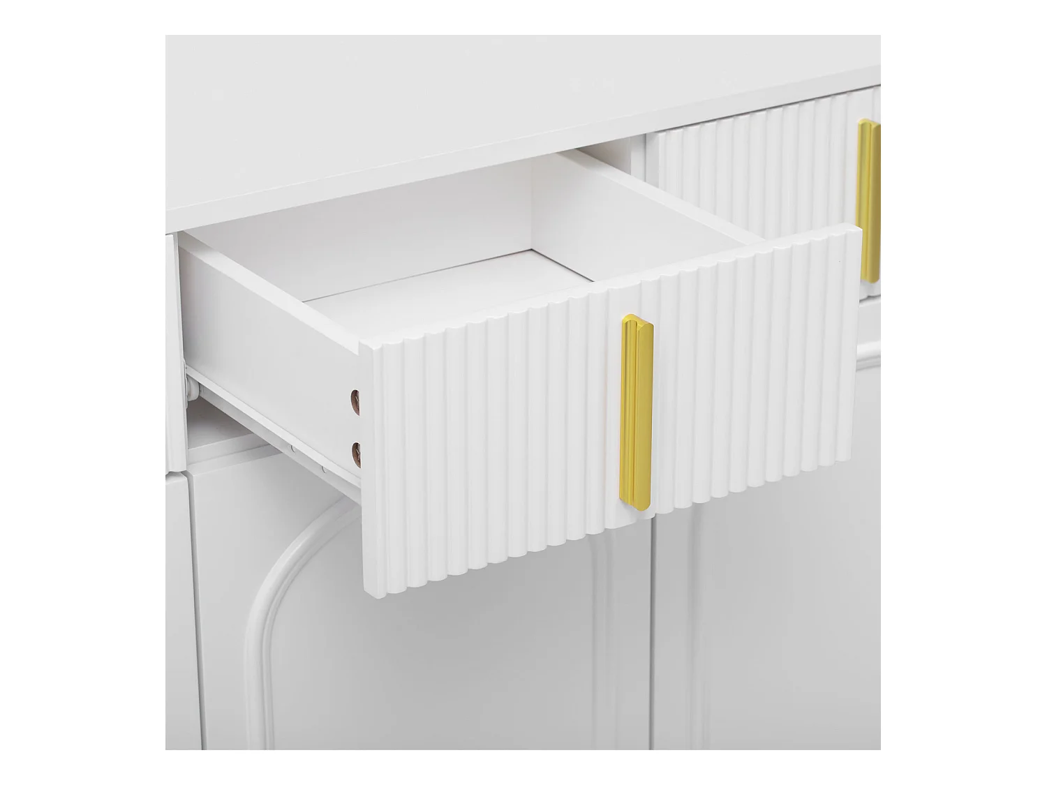 Dressoir 140x37,8x82cm - met 4 deuren, 4 laden, gouden handgrepen en poten - afneembaar laminaat - Wit