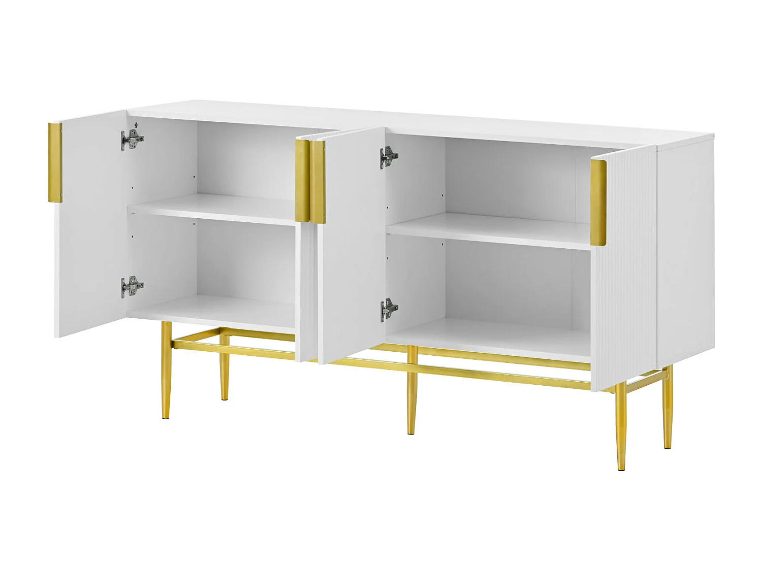 Aparador - DREAMMESPACE - 4 puertas - tirador y base de metal dorado - 152x40x80cm - Blanco