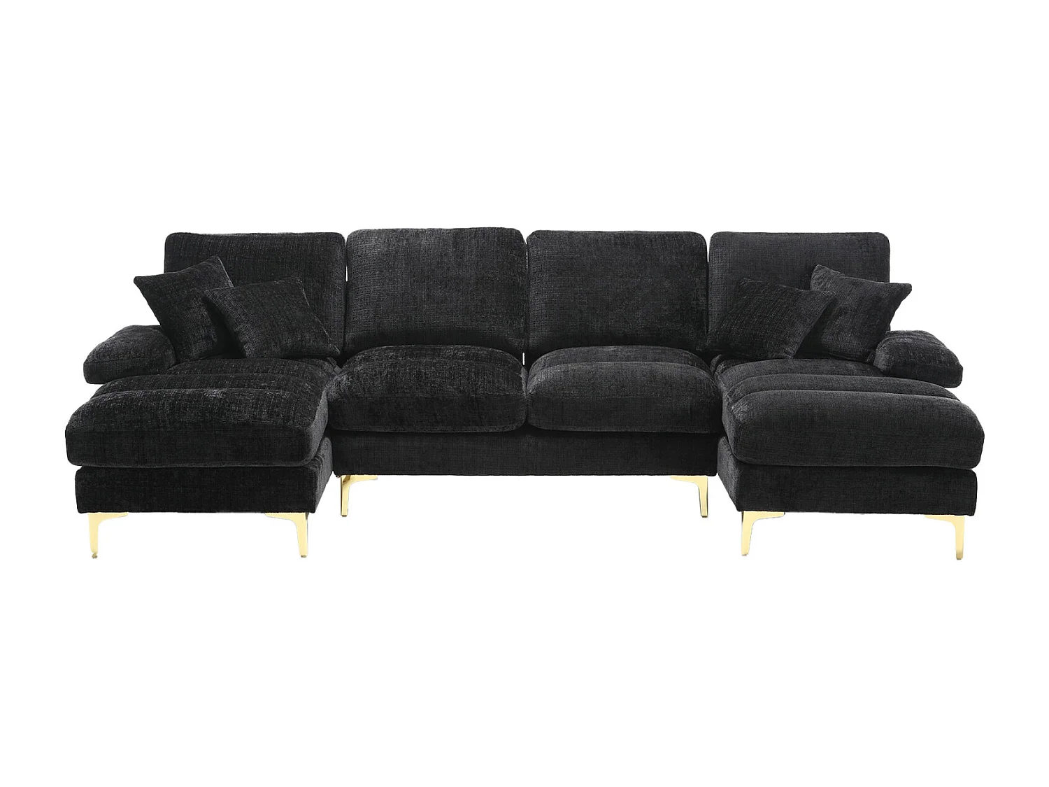 Canapé d'angle 4 places, 272x136x88cm,Grand canapé en forme de U, moderne, en tissu chenille, noir