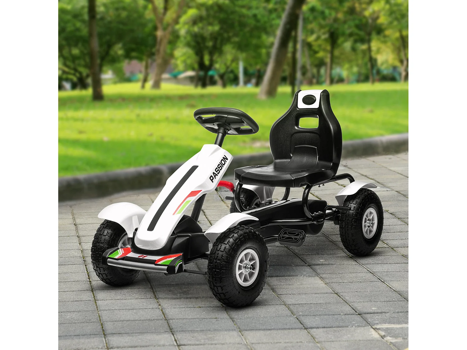 Kart à pédales enfant Go kart Formule 1 Racing passione italia pneus gonflables caoutchouc blanc