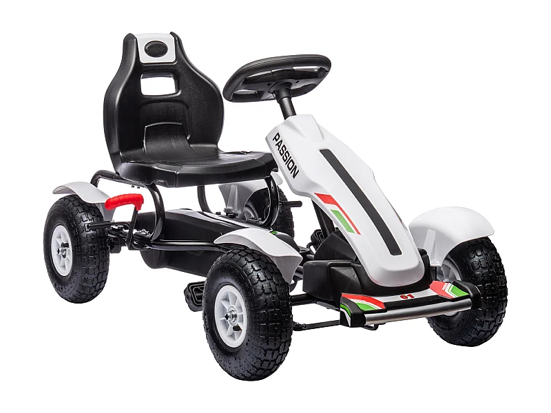 Kart à pédales enfant Go kart Formule 1 Racing passione italia pneus gonflables caoutchouc blanc