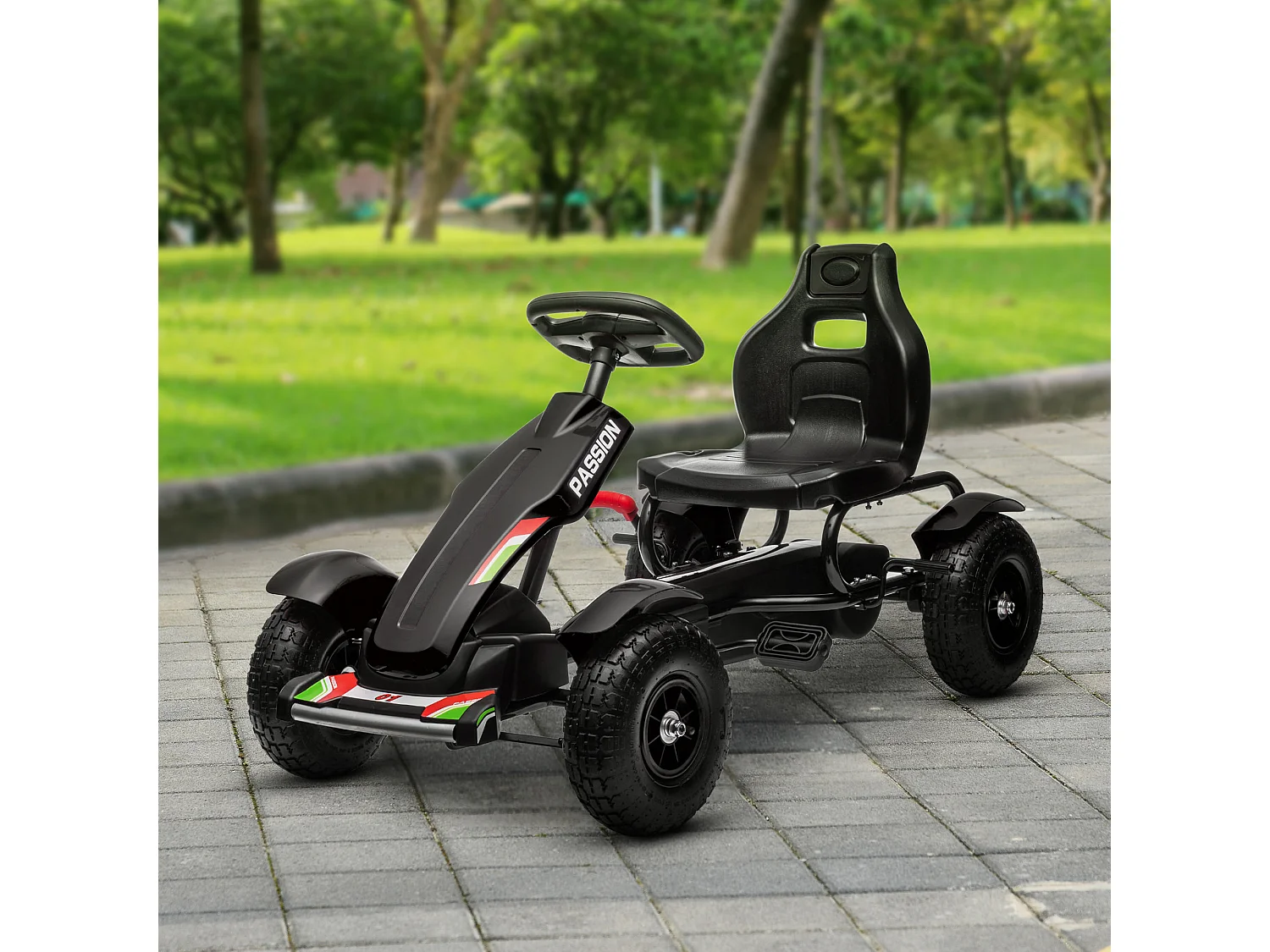 Kart à pédales enfant Go kart Formule 1 Racing passione italia pneus gonflables caoutchouc noir