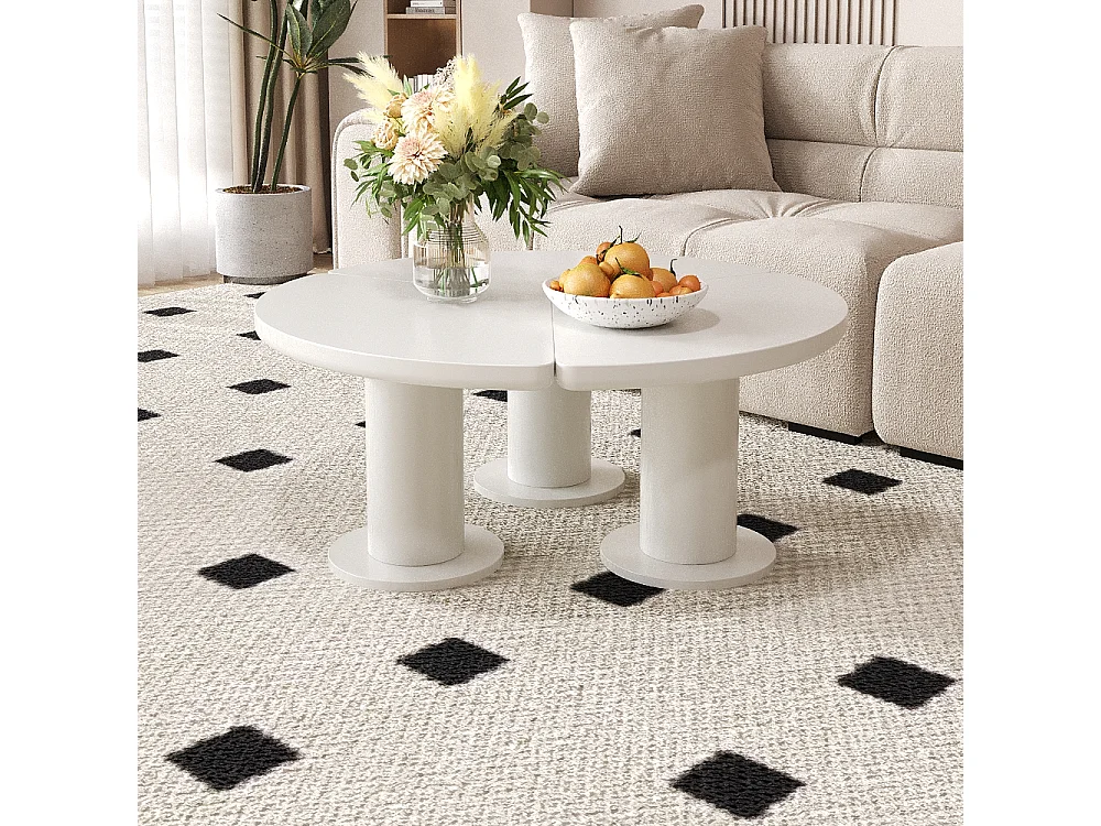 Table basse ronde, diamètre 100 cm, hauteur 40 cm, plateau en MDF peint et pieds en PVC, blanc