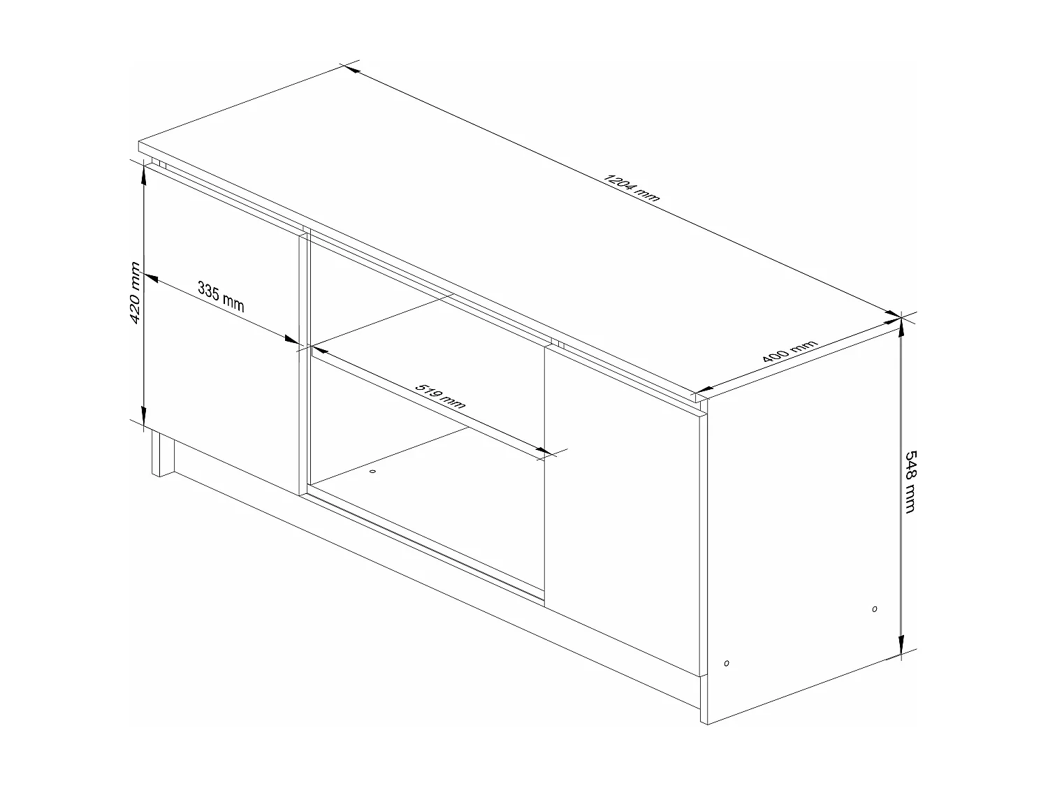 meuble tv casa 2 étagères 120x40x55 cm bois artisan