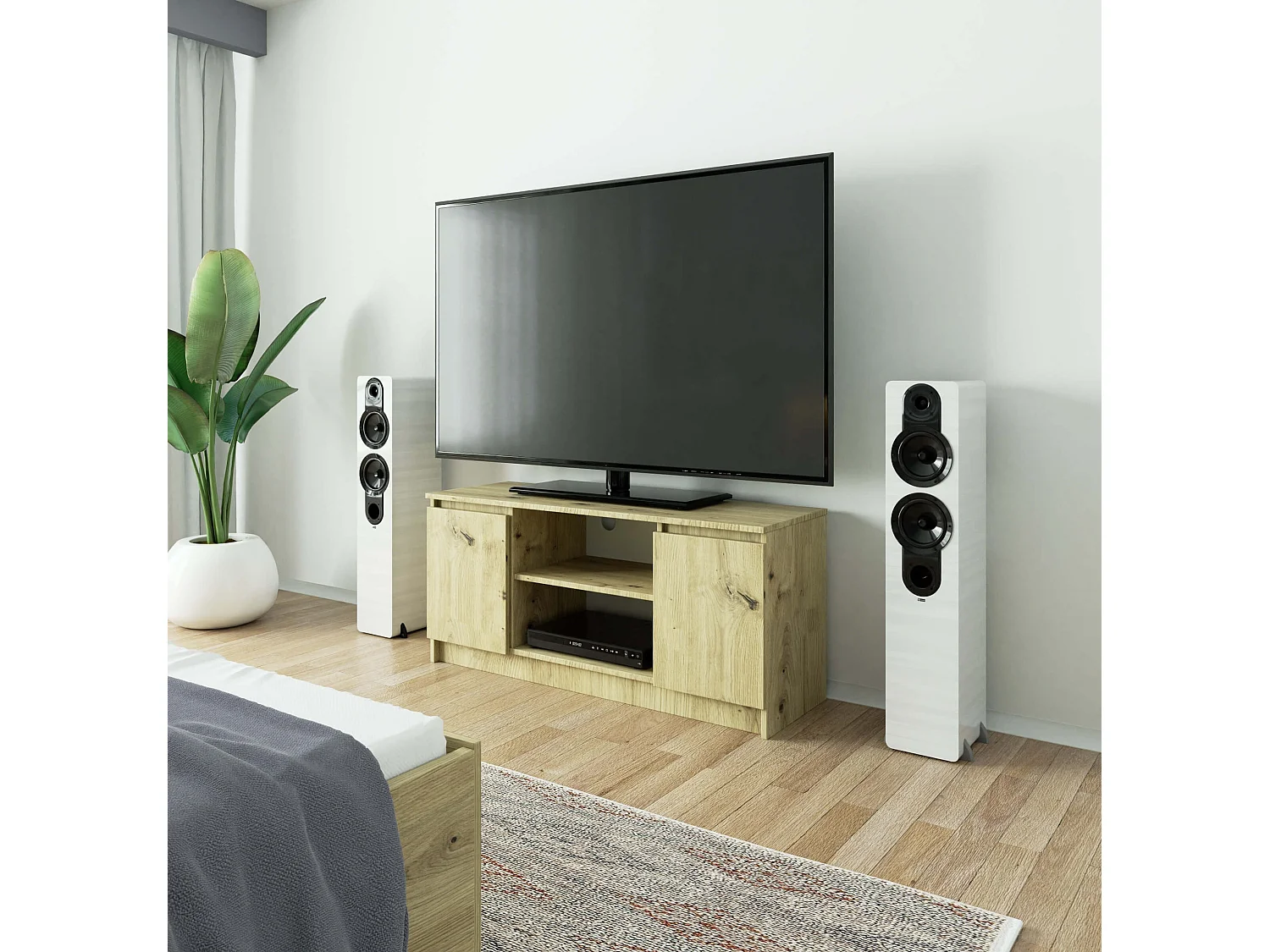 meuble tv casa 2 étagères 120x40x55 cm bois artisan