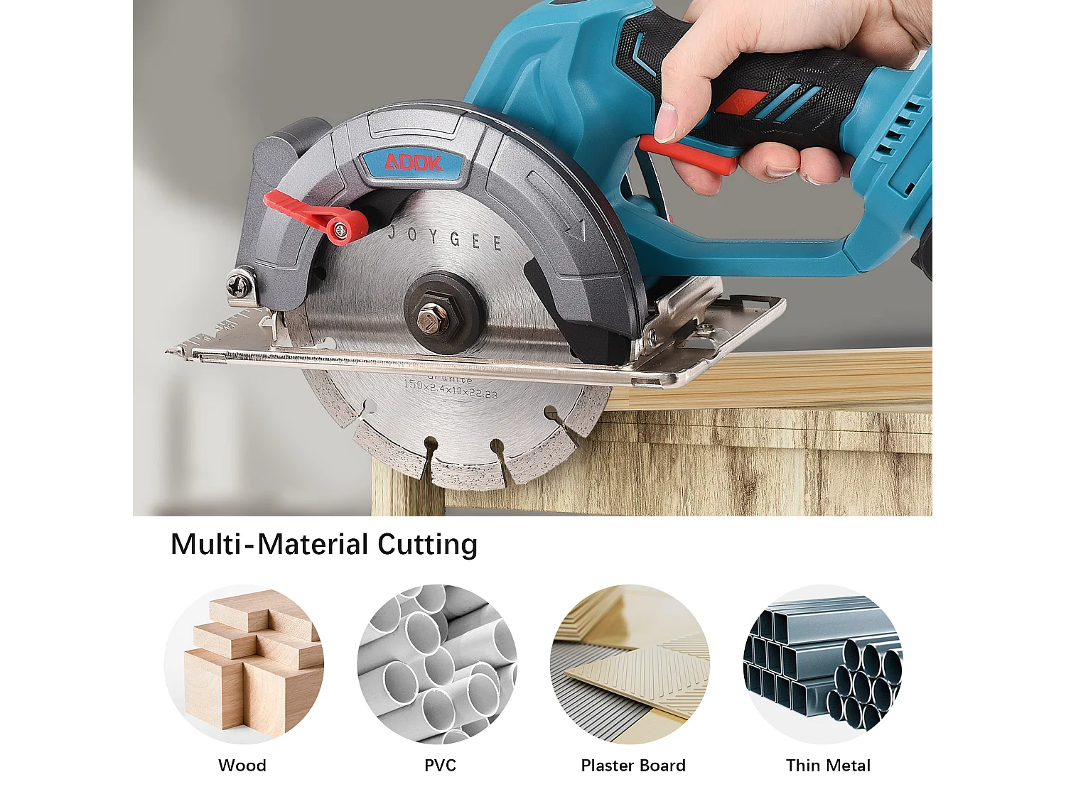 Scie circulaire 21 V à 6 lames, avec batterie 3,0 Ah, mini scie circulaire sans balais, adaptée à la coupe du bois (avec 2 batteries)