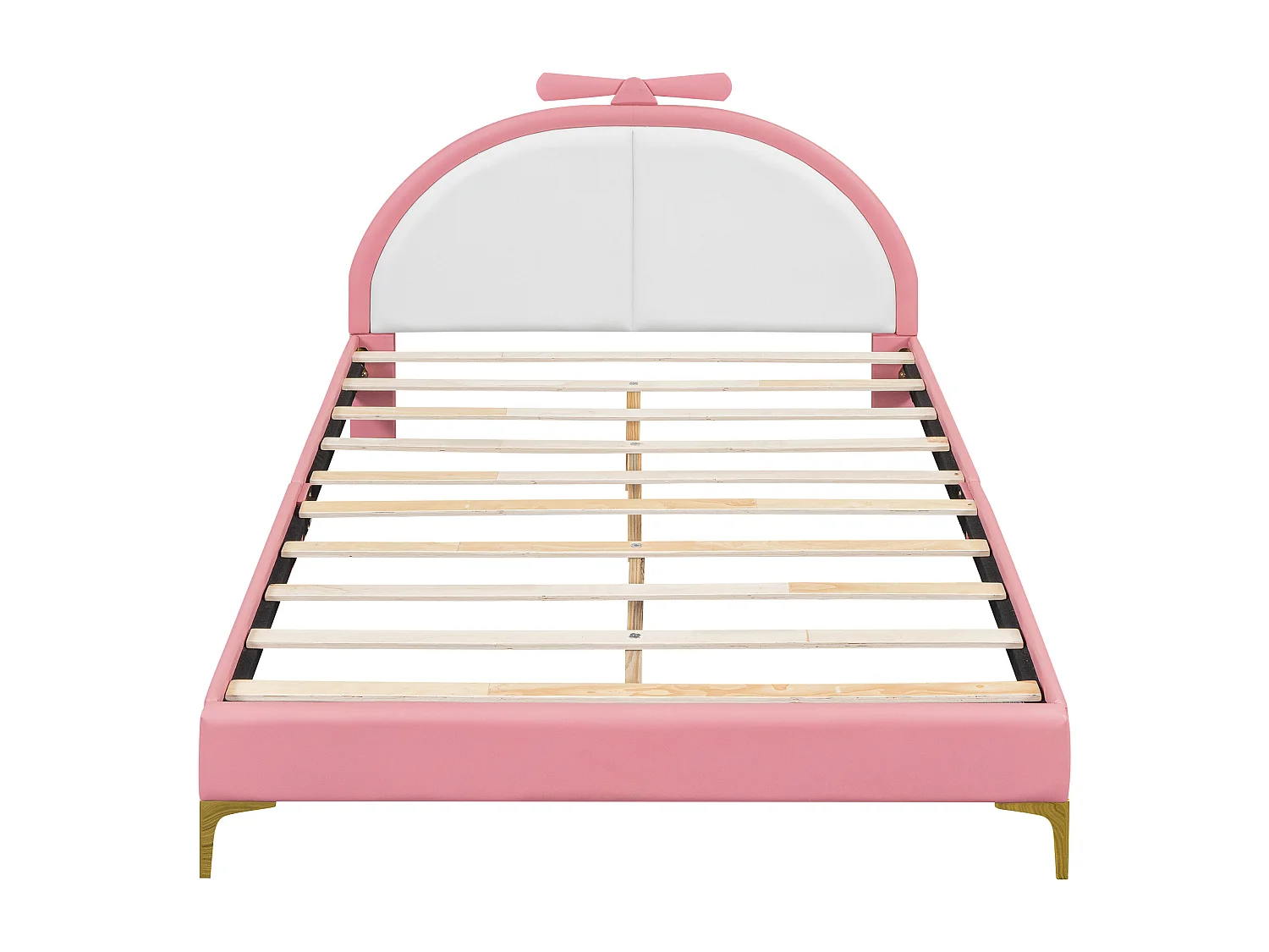 Lit enfant 140x200cm, lit double plat rembourré avec sommier à lattes et tête de lit confortable, en cuir PU, rose