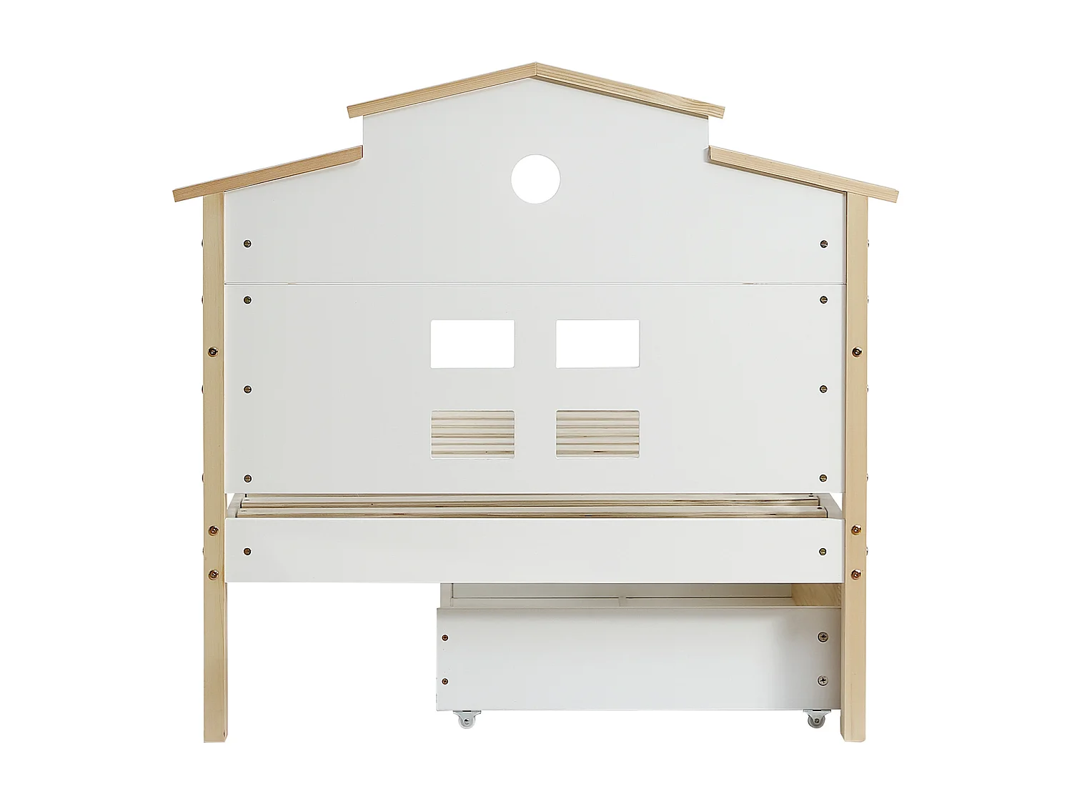 Kinderbed, babybed 90x200 cm, grenen + MDF, met 2 lades en zijtrapjes, met lattenbodem en hoofdbord, wit