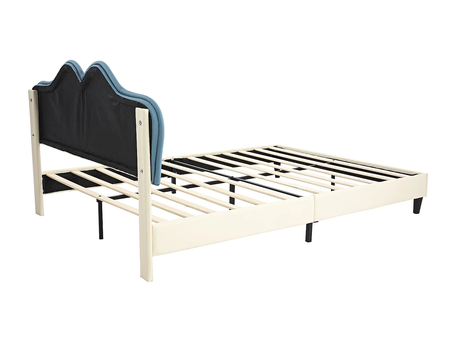 Gestoffeerd bed/Gewatteerd bed, kinderbed, eenpersoonsbed, tienerbed 140x200cm met lattenbodem, stabiele poten, PU, wit+blauw