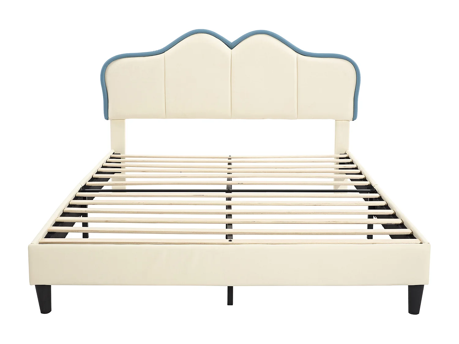 Gestoffeerd bed/Gewatteerd bed, kinderbed, eenpersoonsbed, tienerbed 140x200cm met lattenbodem, stabiele poten, PU, wit+blauw