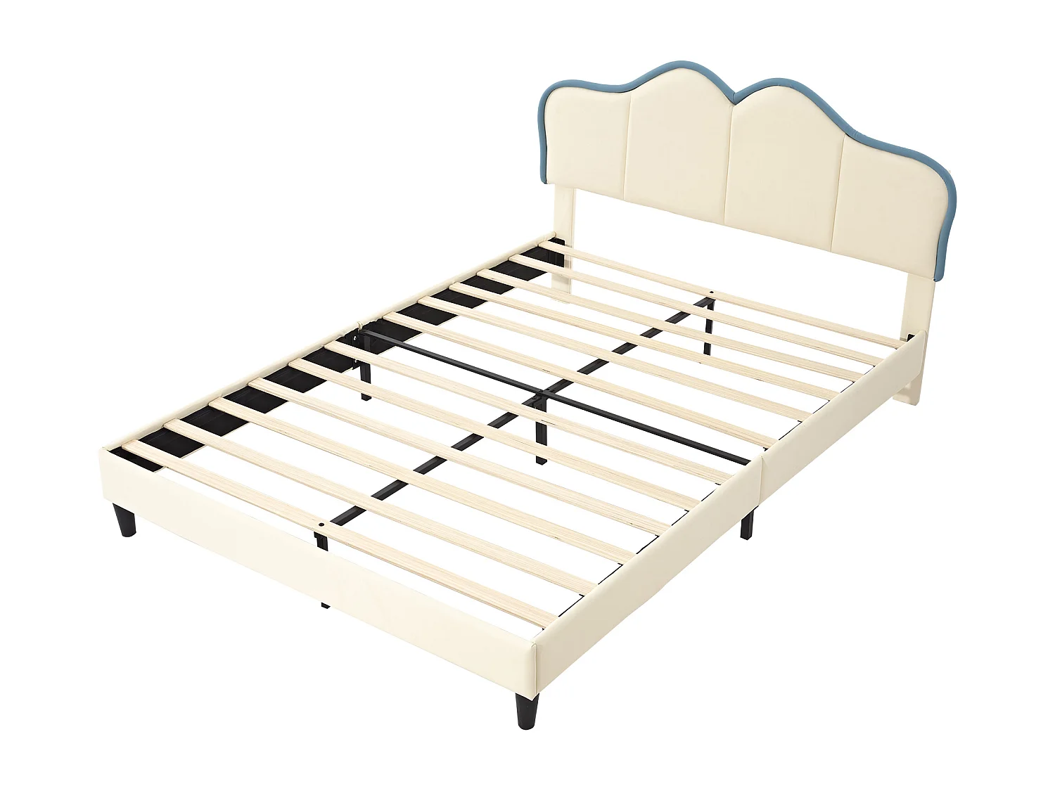 Gestoffeerd bed/Gewatteerd bed, kinderbed, eenpersoonsbed, tienerbed 140x200cm met lattenbodem, stabiele poten, PU, wit+blauw