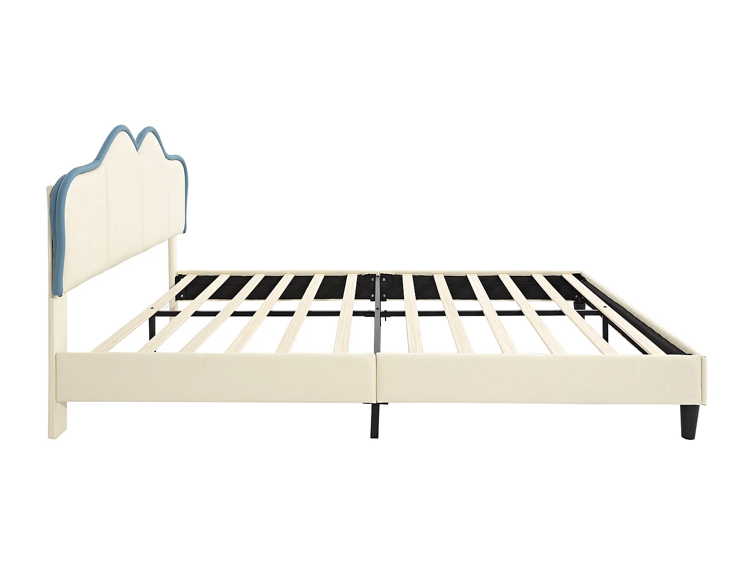 Gestoffeerd bed/Gewatteerd bed, kinderbed, eenpersoonsbed, tienerbed 140x200cm met lattenbodem, stabiele poten, PU, wit+blauw