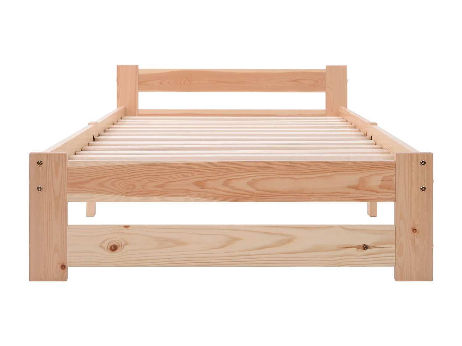 Cama para adultos 90 x 200 cm - Estructura de cama de madera maciza, cama doble con somier y cabecero, adecuada para adultos, adolescentes, niños - Natural