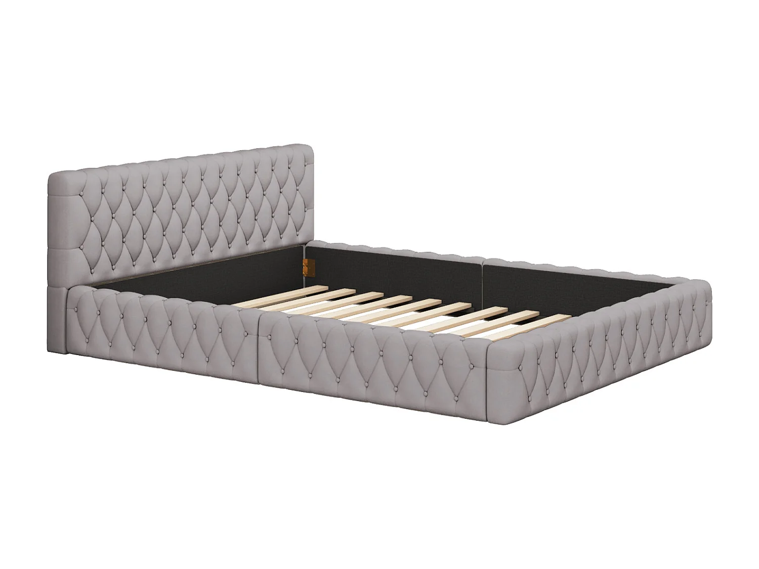 Lit 140x200cm, lit double style scandinave, avec sommier à lattes et tête de lit, sans matelas, tissu velours, gris