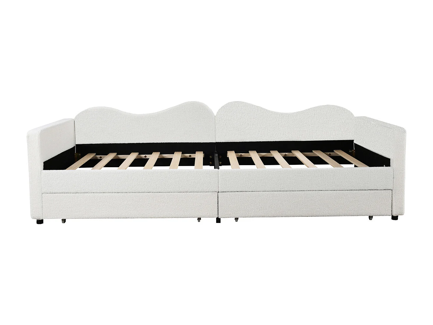 Lit simple 90x200cm, canapé-lit avec 2 tiroirs et sommier à lattes, en tissu ours en peluche, blanc