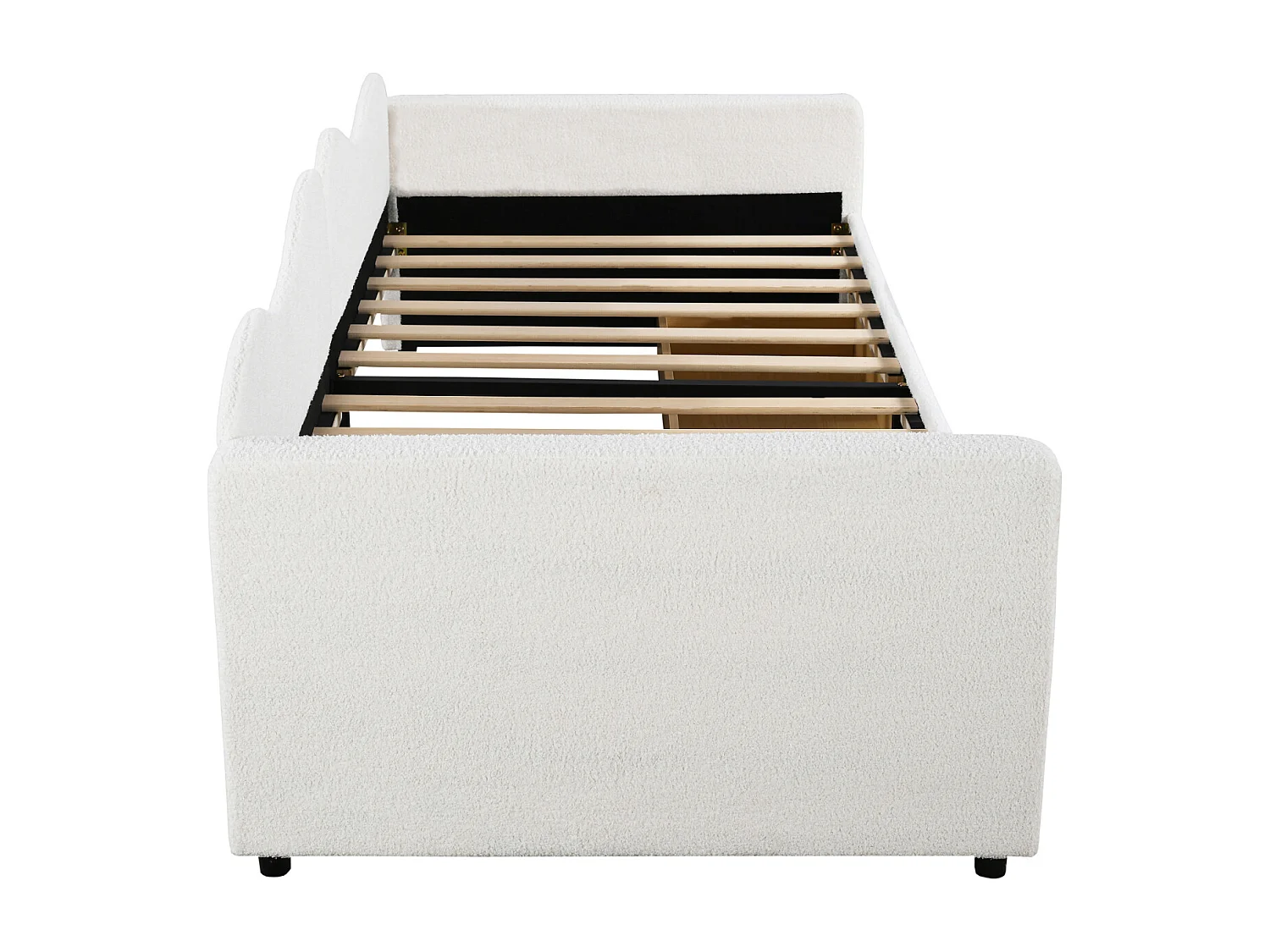 Lit simple 90x200cm, canapé-lit avec 2 tiroirs et sommier à lattes, en tissu ours en peluche, blanc