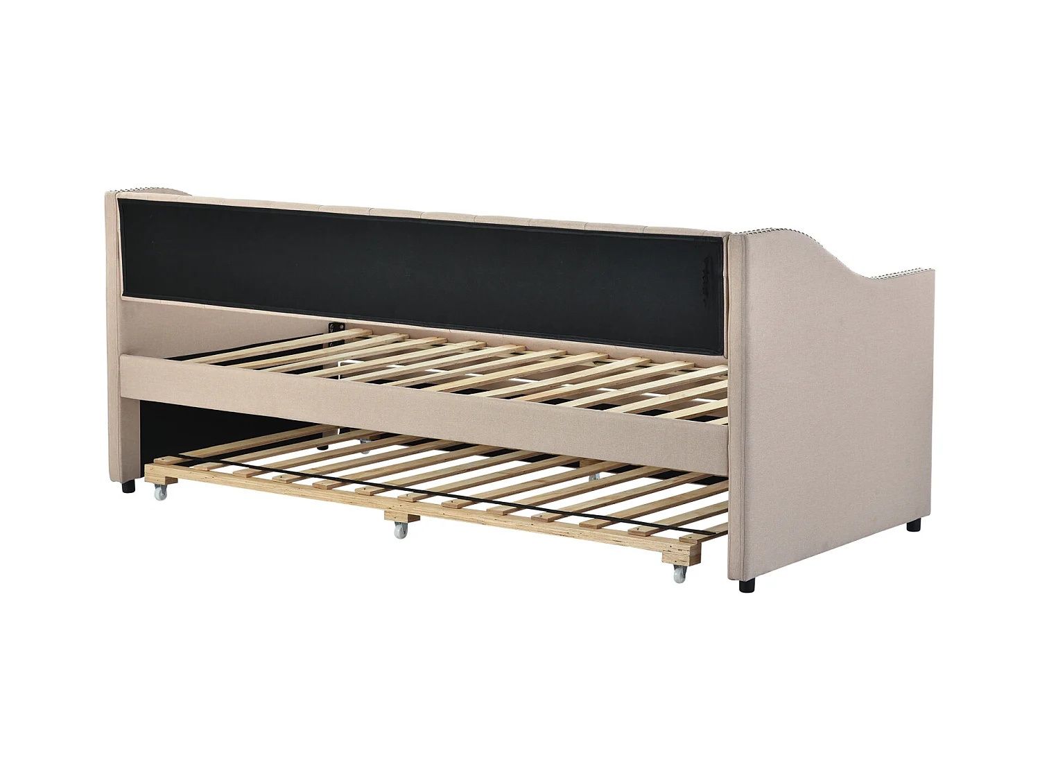 lit gigogne 90x200cm, canapé-lit, lit banquette 2 places, sommiers à lattes, canapé lit convertible style moderne - Beige