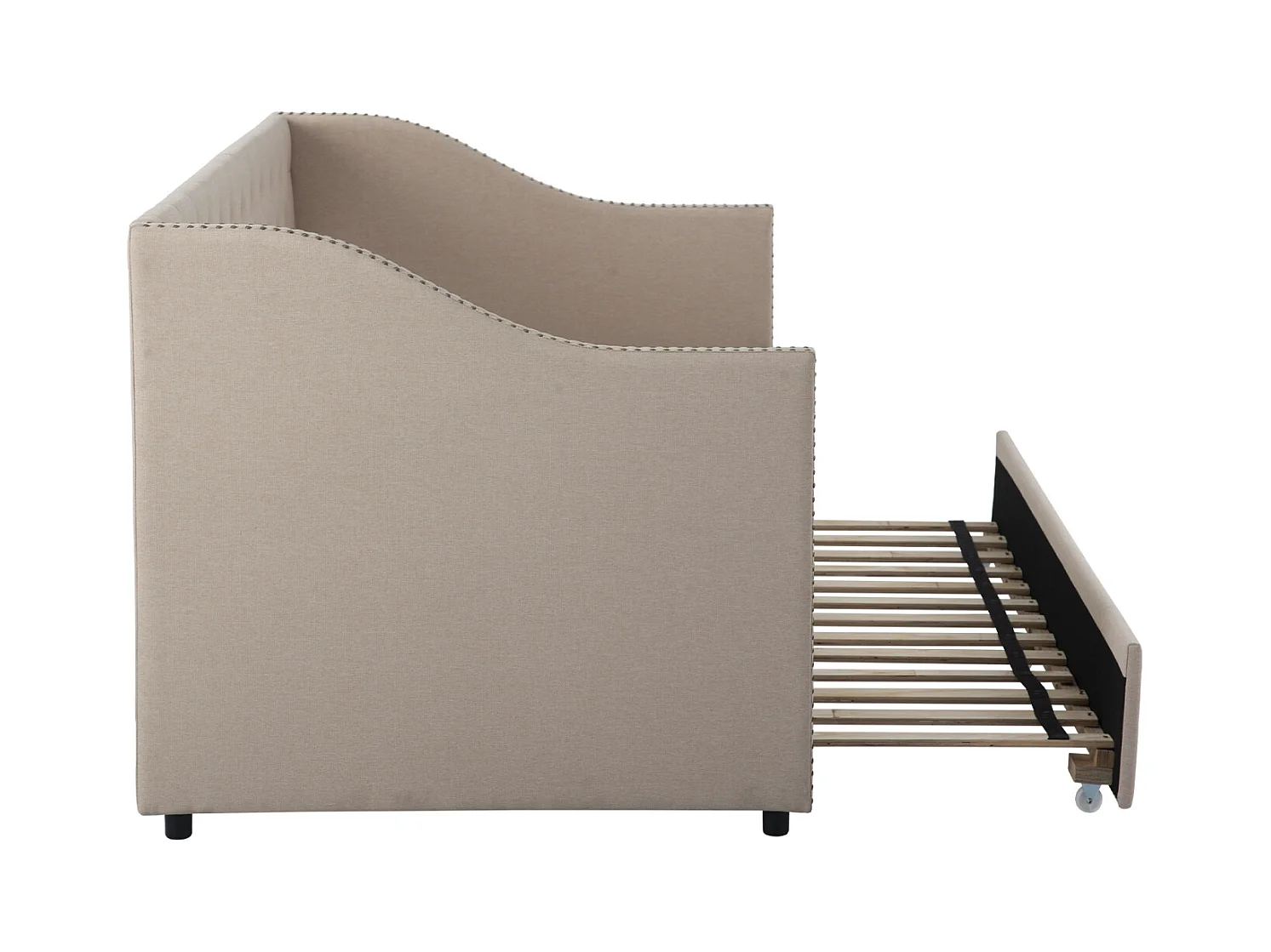 lit gigogne 90x200cm, canapé-lit, lit banquette 2 places, sommiers à lattes, canapé lit convertible style moderne - Beige