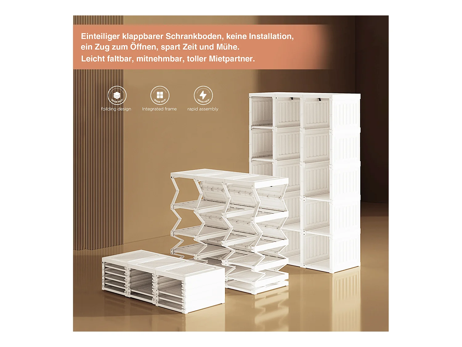 Armario con 10 compartimentos, 6 puertas, 1 sistema de colgado - Armario plegable con puertas transparentes, 69x50x170cm - Blanco