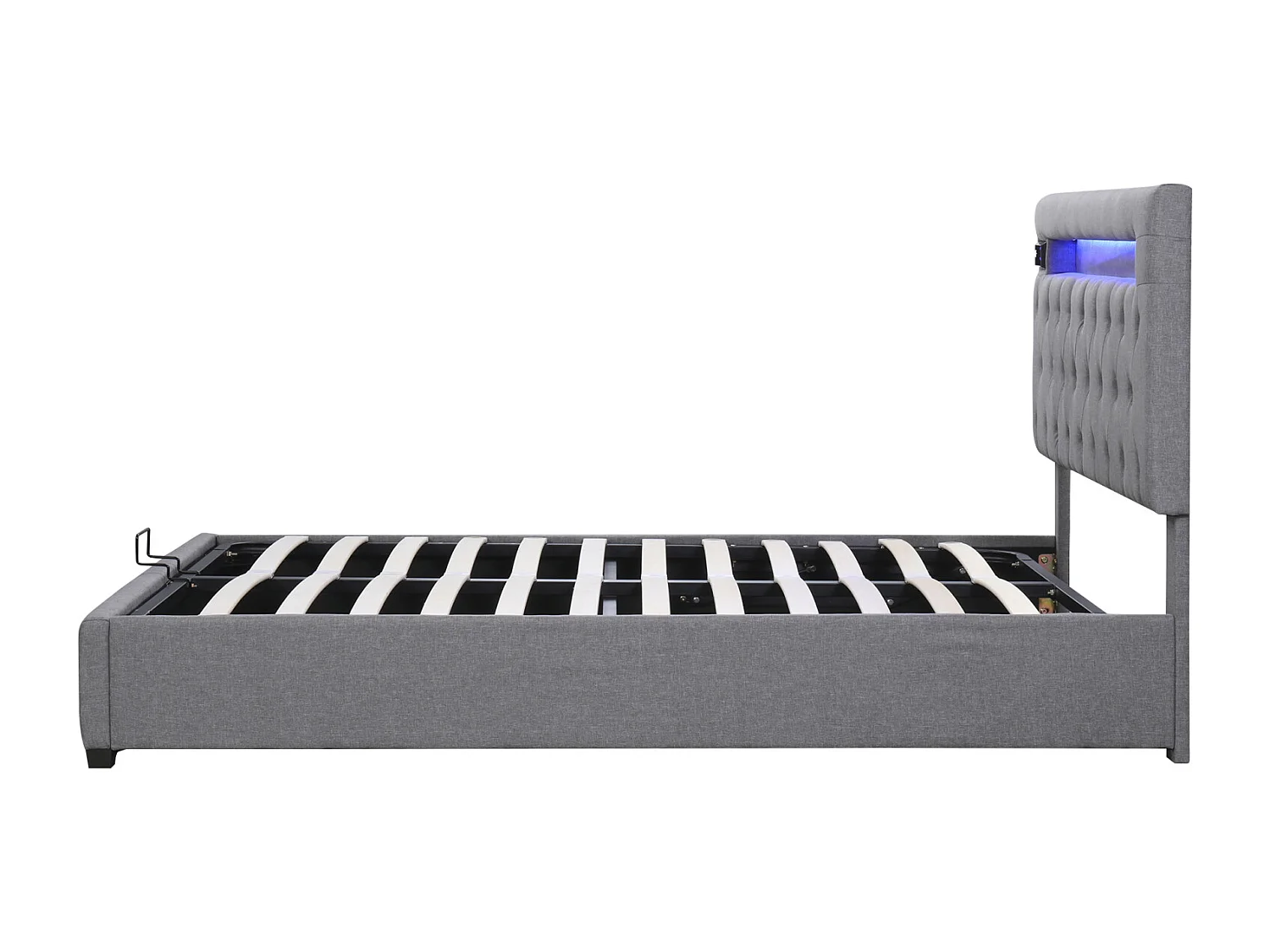 Lit coffre 140x200cm - lit double avec sommier à lattes en bois et tête de lit LED réglable avec recharge USB - gris