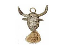 Decoración mural de cabeza de toro en ratán Rattan - Tonos luminosos para una pieza única