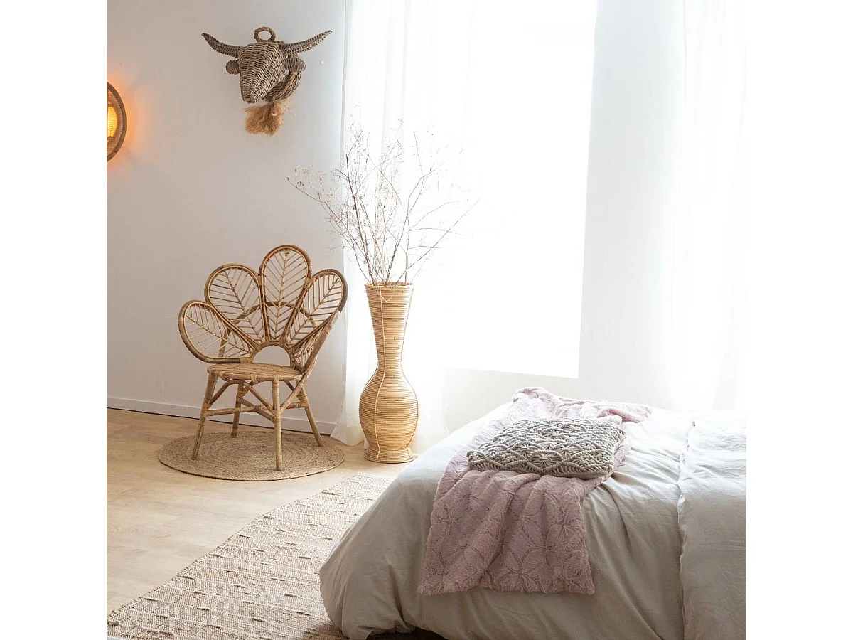 Decoración mural de cabeza de toro en ratán Rattan - Tonos luminosos para una pieza única