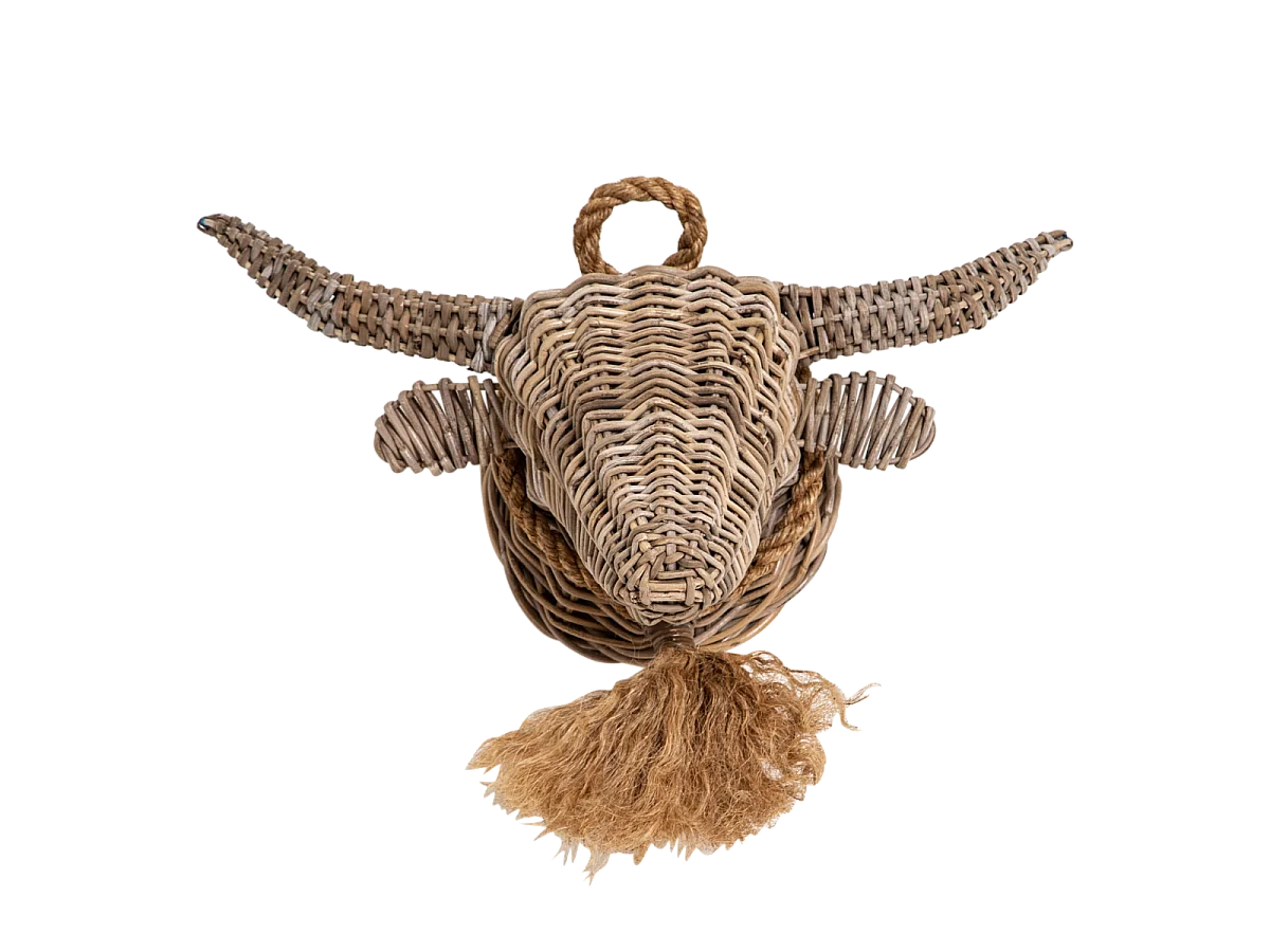 Decoración mural de cabeza de toro en ratán Rattan - Tonos luminosos para una pieza única