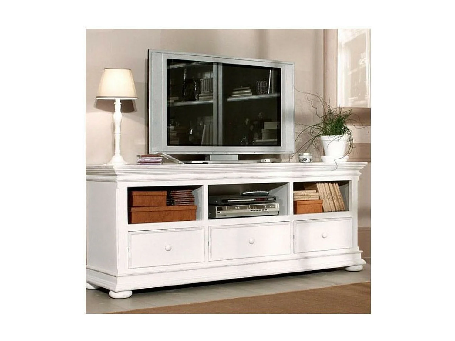 Meuble tv avec 3 rangements MDF Blanc - Harmonie Interior's