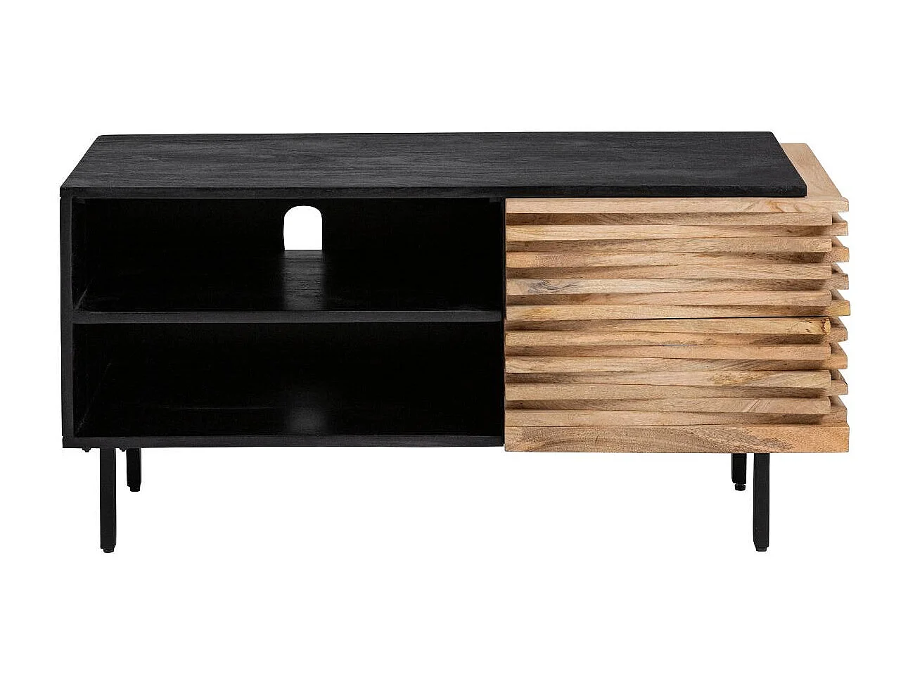 Mueble de TV de madera de mango Tino con almacenamiento y diseño contemporáneo