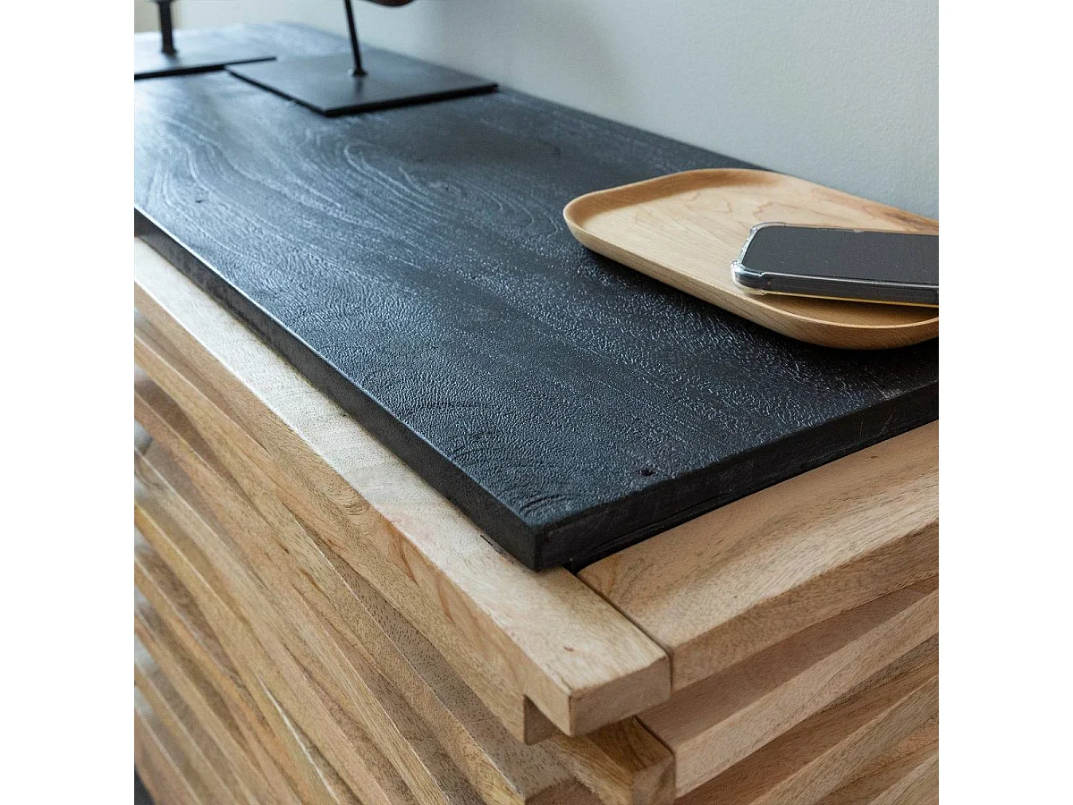 Mueble de TV de madera de mango Tino con almacenamiento y diseño contemporáneo