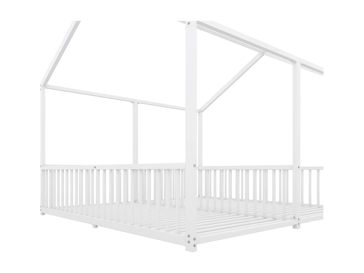 Cama cabine em ferro 2x90x200cm - com teto e base de ripas - Branca